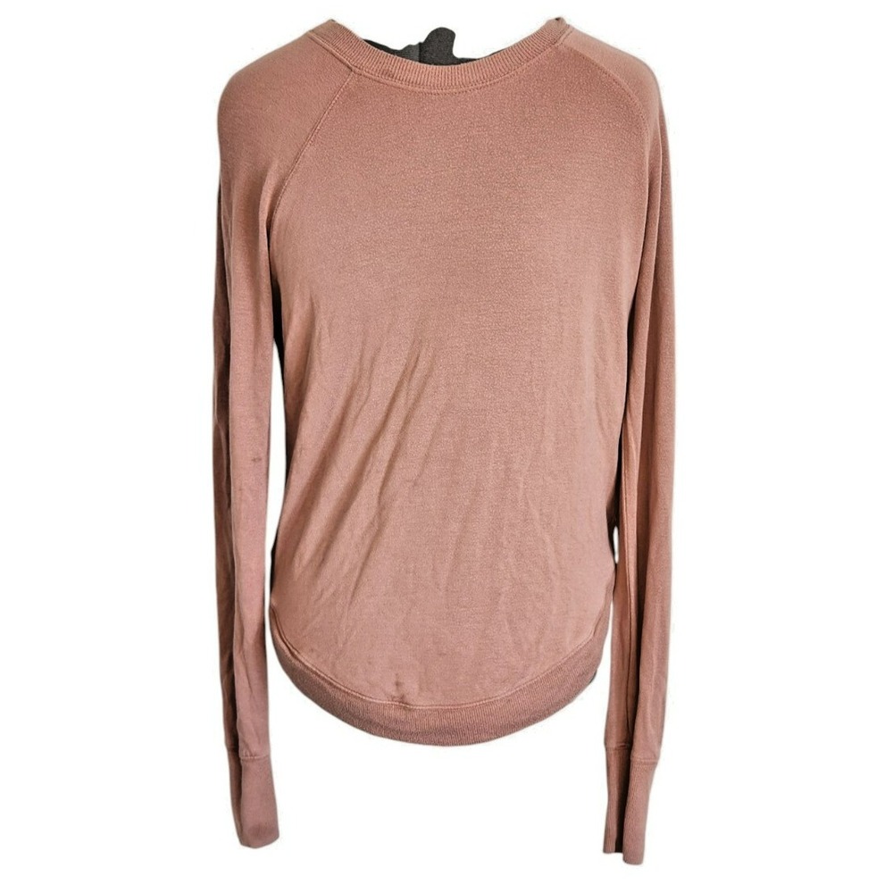 Athleta Womens XS Mauve Pink Raglan Sleeve Crew Neck Sweatshirt Curved Hem